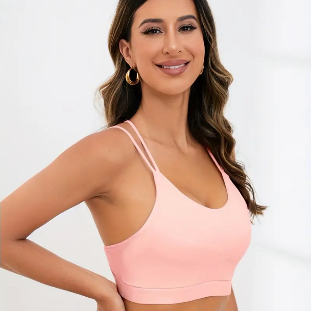⭐️Viral TikTok⭐️ Women's Pink Sports Bra with Double Straps & Criss Cross Back